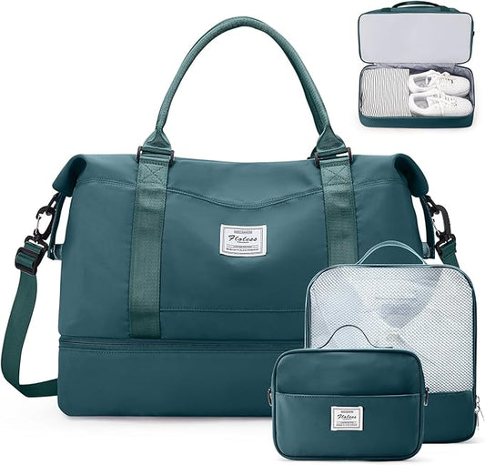 Weekender Bags for Women,Travel Duffle Overnight Bag with Shoe Compartment,Personal Item Carry On Bag,Gym Bag,3 Pcs Set