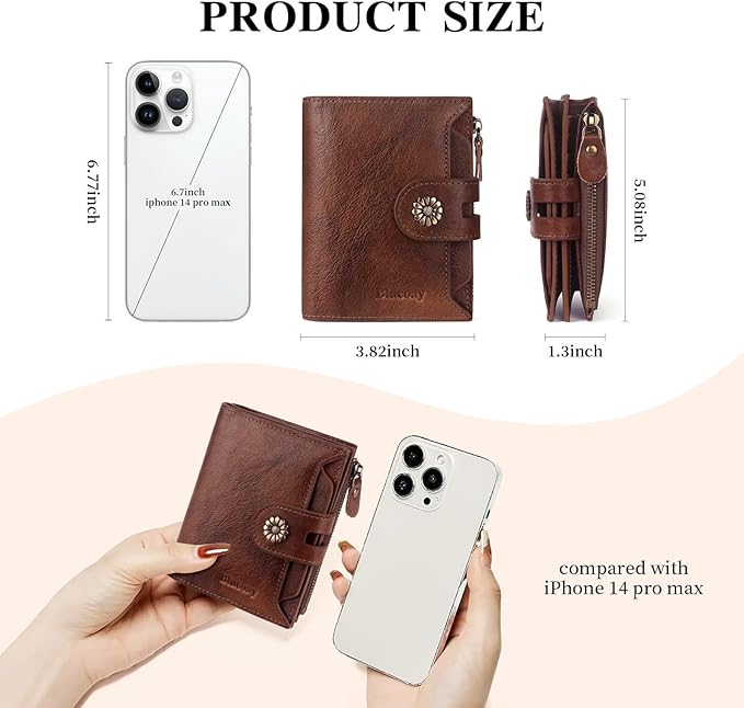 Wallet Women,RFID Blocking Womens Wallet,Real Leather Bifold Compact Small Wallet for Women Card Holder with Zip Coin Pocket(Darkcoffee)