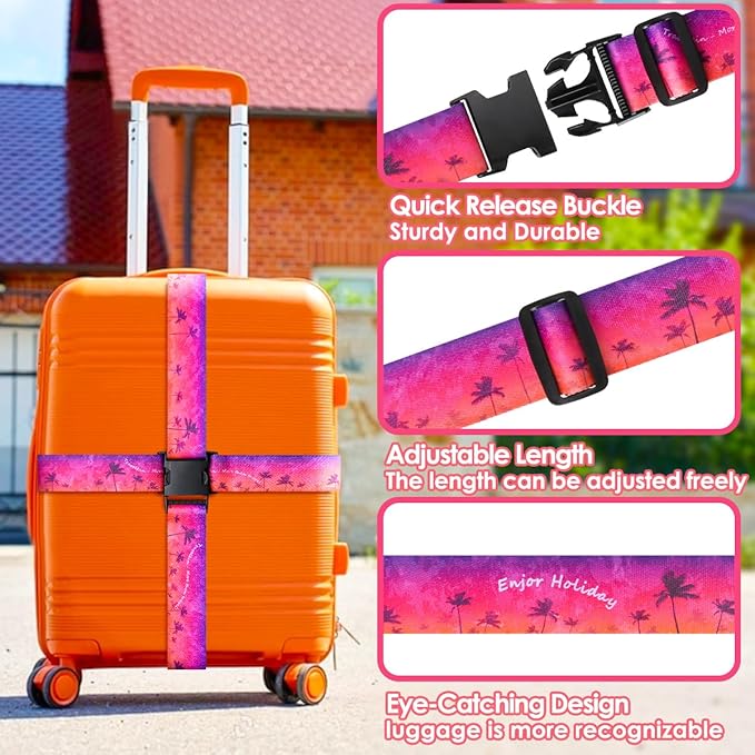 Gutsdoor Luggage Straps for Suitcases Adjustable Travel Belt, Connector Holds Suitcase Bright Colorful Identifiers Travel Bag Accessories (Purple-red Tree)