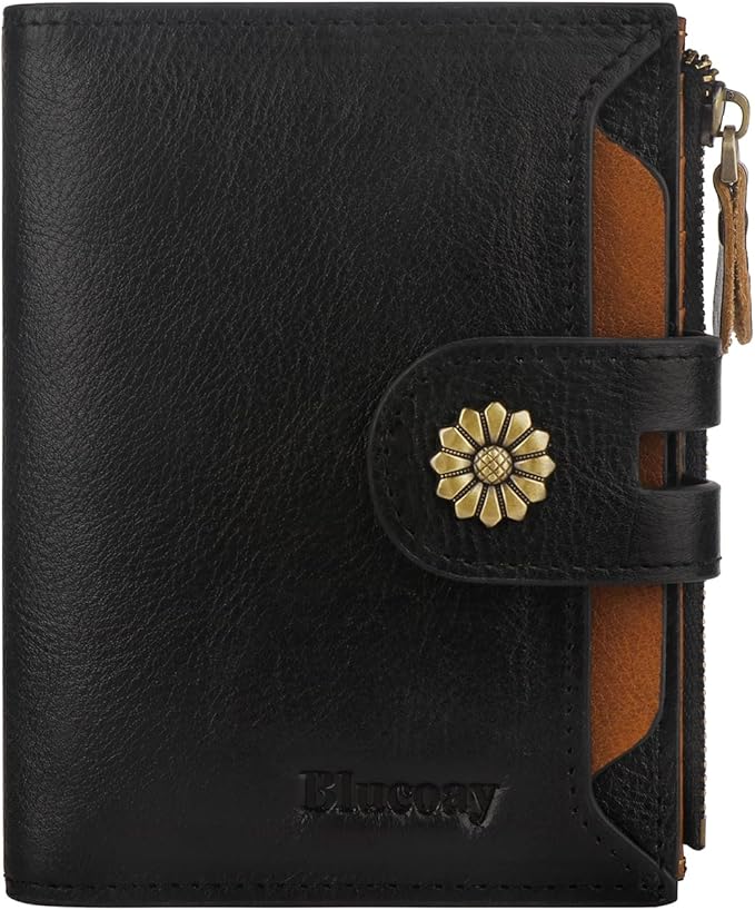 Wallet Women,RFID Blocking Leather Womens Wallet Bifold Compact Card Holder Small Wallet for Women with Removable ID Window blackbrown