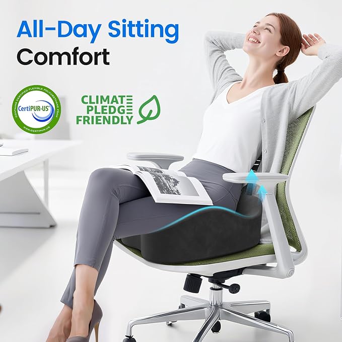 Seat Cushion with Carry Handle, Memory Foam for Tailbone/Sciatica Easing, Chair Cushions for Cars, Desks, Office Chair Cushion with Non-Slip Design, Ideal for Post-Surgery Recovery (Grey)
