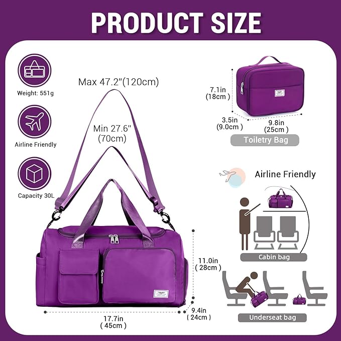 FIORETTO Women's Gym Duffle Bag with Shoes Compartment, 30L Capacity, Ideal for Travel, Gym, Sports, Duffel, Weekender