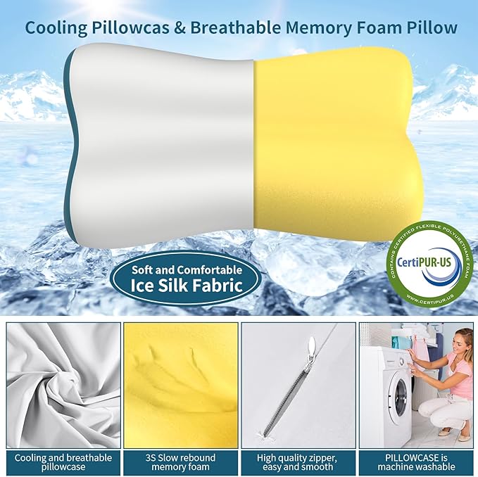 Cervical Neck Pillow for Pain Relief, Contour Memory Foam Pillows Ergonomic Pillow Orthopedic Cooling Pillow Bed Pillow Neck Support for Side Back Stomach Sleepers