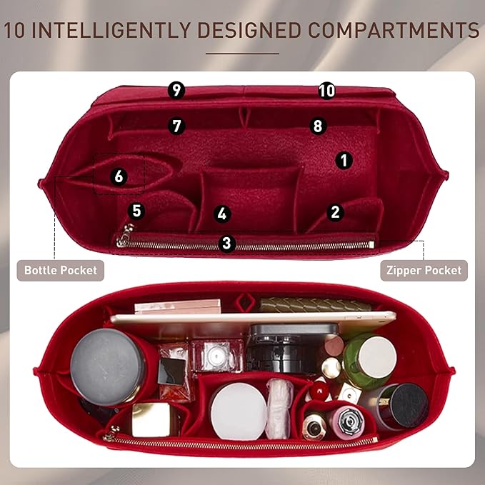 Doxo Purse Bag Organizer Insert for Handbags Suitable for Neverfull MM Speedy 30 Tote Bags (Large,Burgundy)