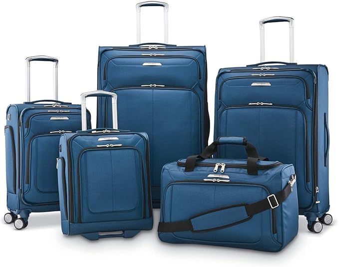 Samsonite Solyte DLX Softside Expandable Luggage with Spinner Wheels, Mediterranean Blue, Checked-Medium 25-Inch