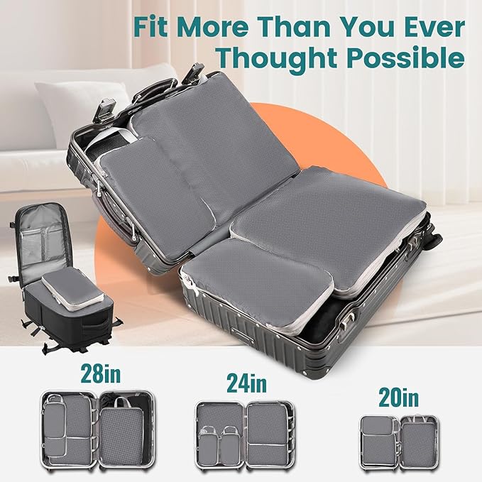 4 Set Compression Packing Cubes for Suitcase - Space-Saving Luggage Organizer Bags, Lightweight Travel Essentials for Efficient Packing (Grey)
