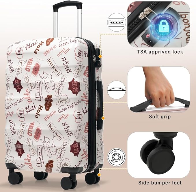 Lispin Luggage Set Softshell Expandable 4 Piece Suitcase with Wheels Softside Lightweight Travel Carry on Luggage (White 20"/24"/28")