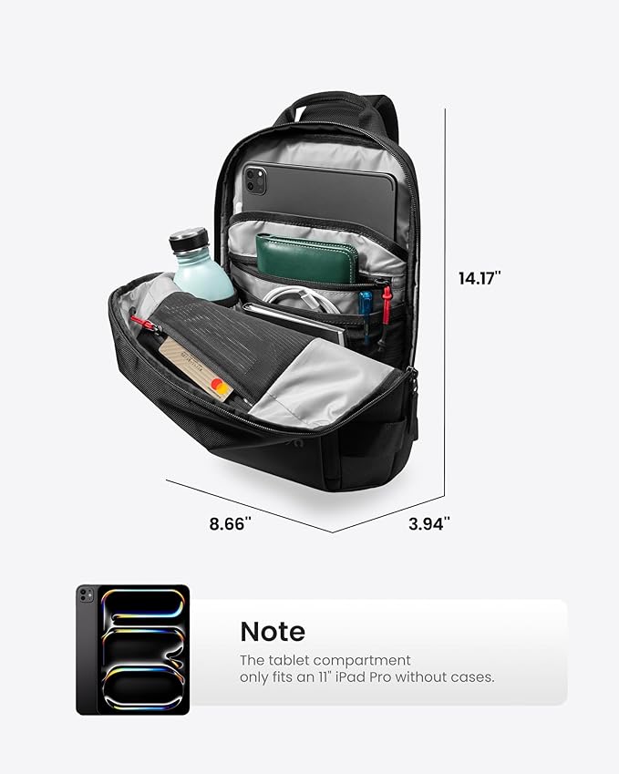 tomtoc 5L Compact Sling Backpack for Men Women, Lightweight Crossbody Shoulder Bag for 2026 11-inch iPad Air M4/M3, iPad Pro M5/M4, iPad A16, Nintendo Switch 2/Rog Xbox Ally X, EDC Daypack - XS Size