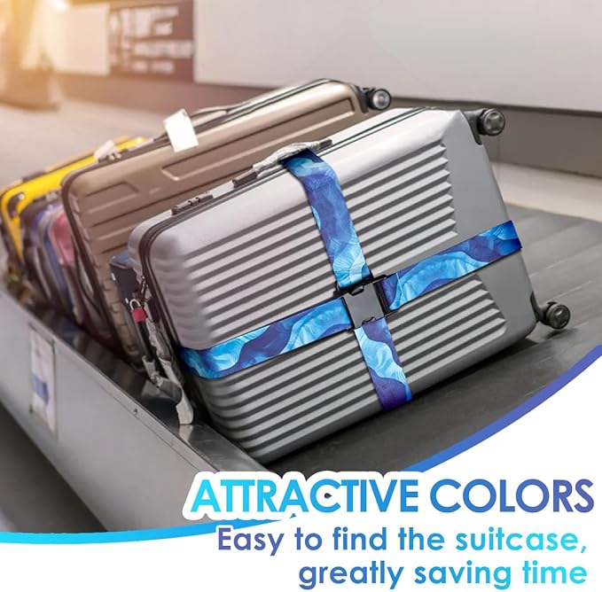 Gutsdoor Luggage Straps for Suitcases Adjustable Travel Belt, Connector Holds Suitcase Bright Colorful Identifiers Travel Bag Accessories (Sky Blue)