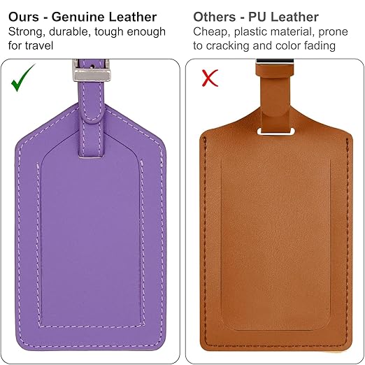 Light Purple Genuine Top Grain Leather Luggage Tag