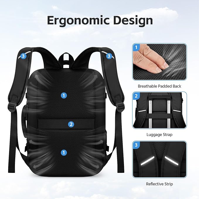 RealCool Travel Backpack for Women Men - Gift for Travelers, Students & Professionals, 17.3 Inch Laptop Carry On Backpack, TSA Flight Approved, College School Business Weekender Daypack -Black