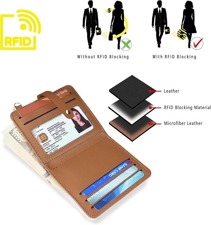 Airkit Small Wallets Woman RFID Blocking Leather Credit Card Holder - with ID Window - Card Wallets for Women - with Zipper Coin Purse - Keychain Wallet