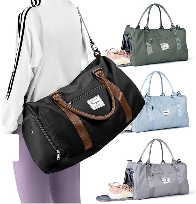 Weekender Duffel Bags for Women & Men - Airplane Travel Totes with Wet Pocket & Shoe Compartment - Labor & Delivery Hospital Bag