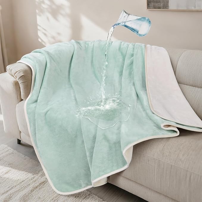 LOOBANI Waterproof Dog Blanket for Couch: Reversible Flannel Bed Blanket for Medium Large Dogs Liquid Proof, Soft Throw Blanket Couch Cover Protector for Sofa, Crate, Travel, Picnic, 50" x 60", Green