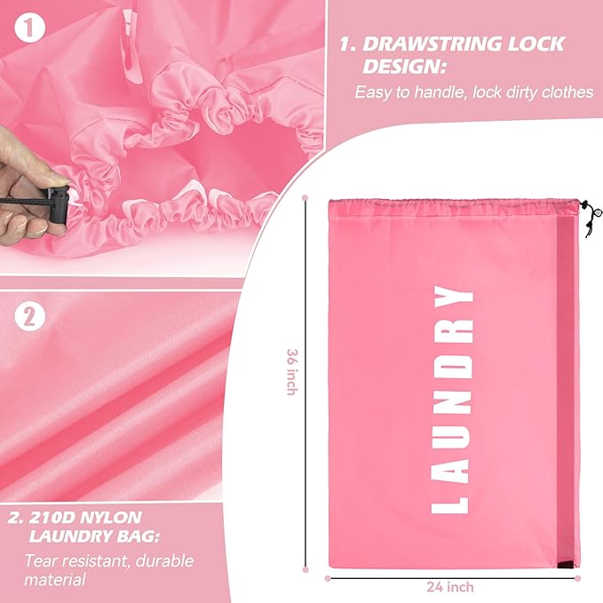 Heavy Duty Laundry Bag with Strap,2 Pack Travel Laundry Bags for Dirty Clothes,24" x 36" Large Laundry Bag for Traveling,Camping,Dorm (Cyan + Pink)