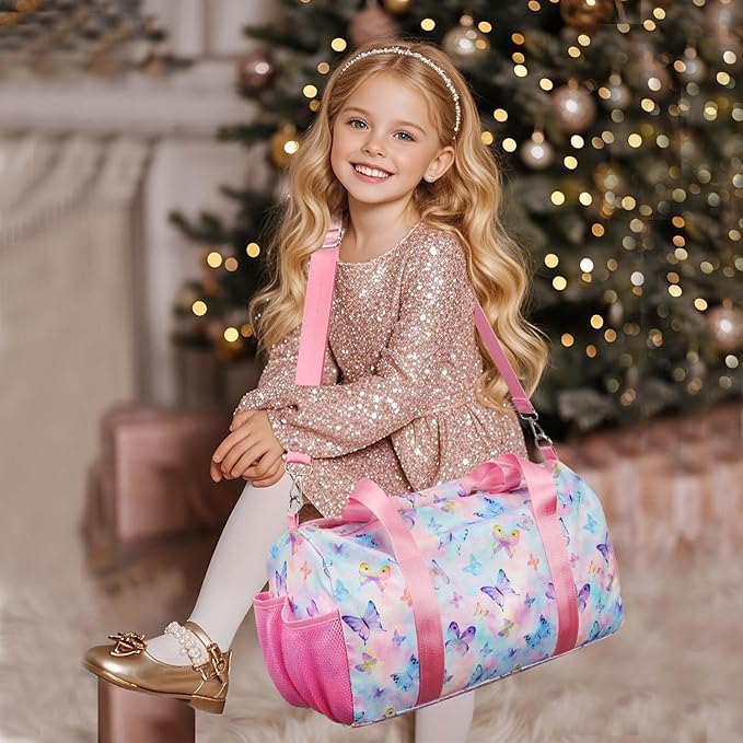 Gym Travel Duffle Bag for Girls - Gymnastics Sports Dance Bag with Shoe Compartment & Wet Pocket Panda Kids Travel Bag Teens Weekender Sleepover Carry On Bag