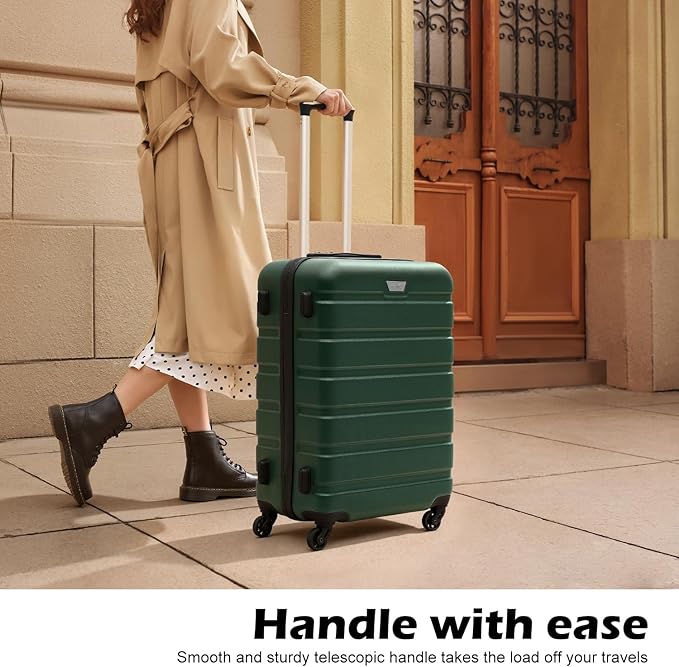 Coolife Luggage 3 Piece Set, Lightweight Durable Hardshell Suitcase set with 360° Spinner Wheels, TSA-approved Lock, Checked Family Travel Luggage sets, 20/24/28 Inch, Dark Green