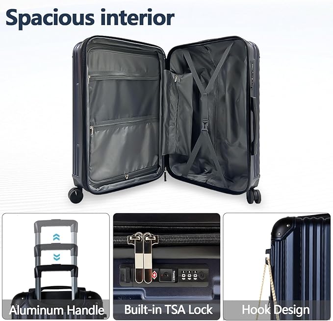 OUZZO Luggage Sets 2 Piece Expandable 20/24 Inch Suitcase with Double Spinner Wheels Lightweight ABS+PC Hardshell Travel Suitcase Sets with TSA Lock USB Port Business & Family Trips