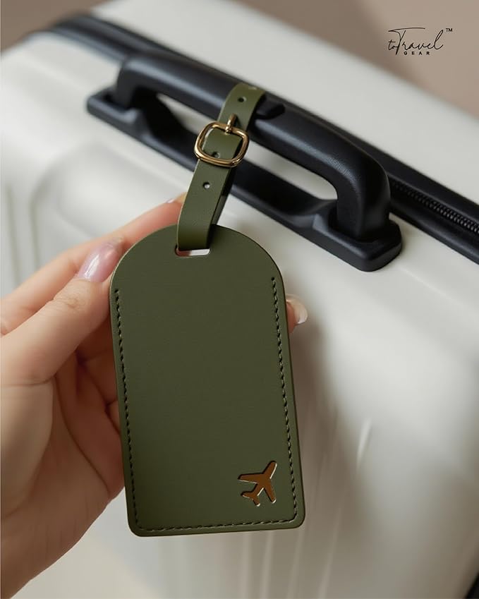 Luggage Tags for Suitcases, PU Leather Travel Tags for Luggage. (Olive Drab)