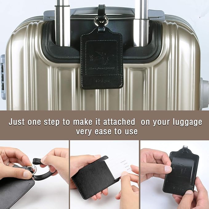 Teskyer Luggage Tags, 3 Pack Premium PU Leather Luggage Tags Privacy Protection Travel Bag Labels Suitcase Tags