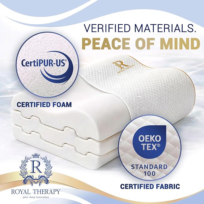 Royal Therapy 2-Pack Queen Memory Foam Pillow, Cervical, Queen Contour Pillow, Orthopedic Pillow for Neck Support, Neck Pain, Side Sleepers, CertiPUR-US