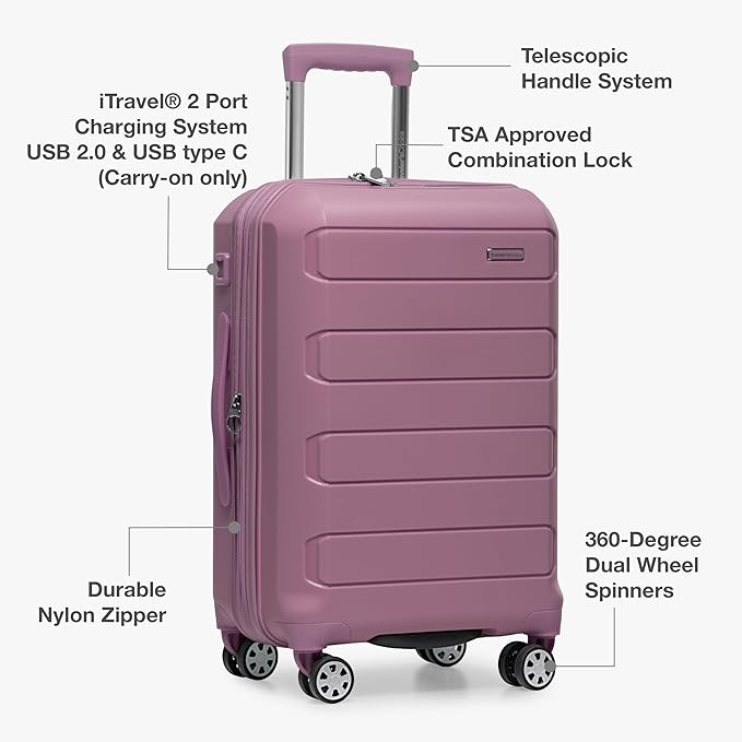 Traveler's Choice Pagosa Hardshell Expandable Luggage with Spinner Wheels, Mauve, 30-Inch Large