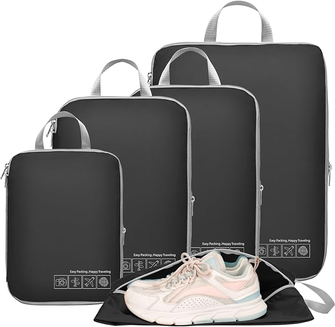 Cambond Compression Packing Cubes for Travel - Lightweight Expandable Travel Bags Luggage Organizers Travel Essentials Compression Cubes for Travel Space Saver for Carry on Suitcases Organizer