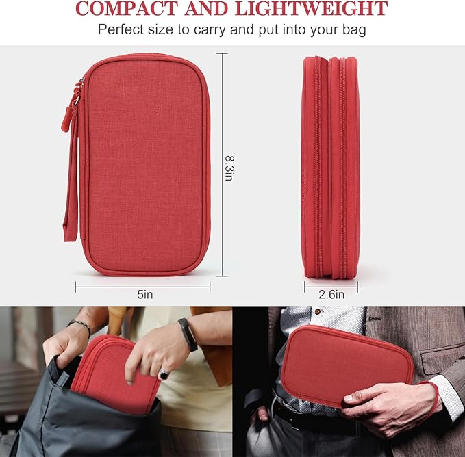 FYY Electronic Organizer, Travel Cable Organizer Bag Pouch Electronic Accessories Carry Case Portable Waterproof Double Layers Storage Bag for Cable, Cord, Charger, Phone, Earphone, Medium Size, Red