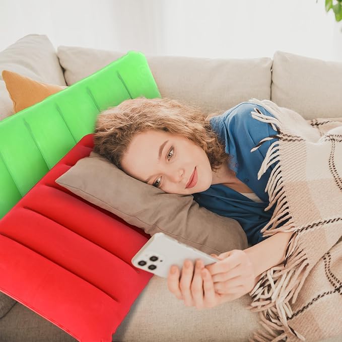 Geelin 14 Pieces Inflatable Camping Pillow 18.5 x 11.8 Inches Portable Compact Flocked Fabric Air Pillow for Travel Hiking Home Office Sleeping Neck Head Lumbar Support, Multicolor