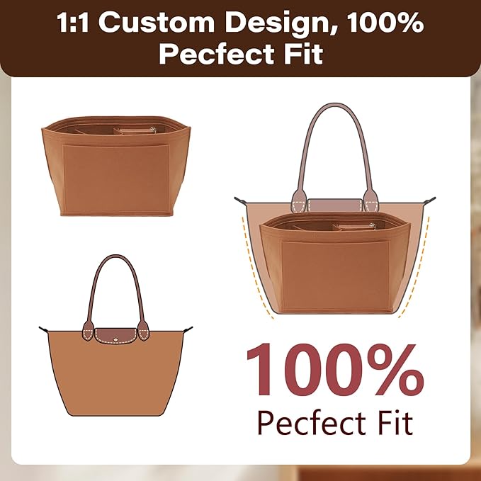 Fit Longchamp Organizer Insert, for Long Champ Le Pliage L Bag Handbag Women, with Cup Holder, Large/Gold Brown