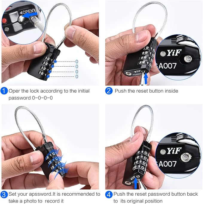 Diyife TSA Luggage Locks, 2 Packs, 4-Digit Combination Lock Security Padlock Travel Lock, with 14cm Flexible Cable for Suitcase Luggage Backpack School or Gym Cabinet, etc. (Black)