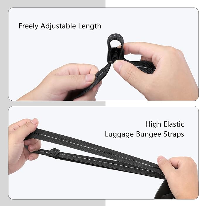Luggage Bungee Straps for Attaching Bags - 2 Pack Adjustable Elastic Luggage Straps with Buckle, Black Luggage Strap for Suitcases Handle Carry on Add Bag, Backpack, Purse, Roller Bags, Handbag