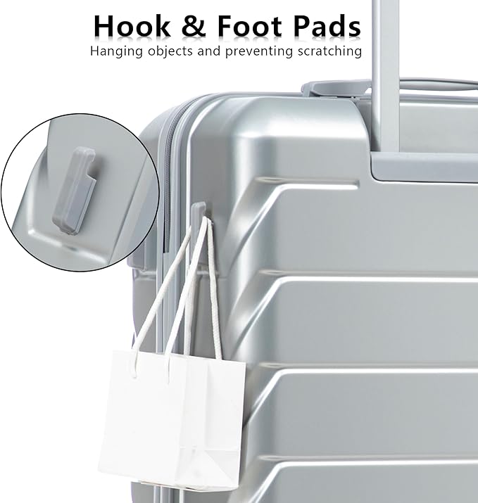 Hardshell Luggage, Lightweight Suitcase with Spinner Wheels, Silver