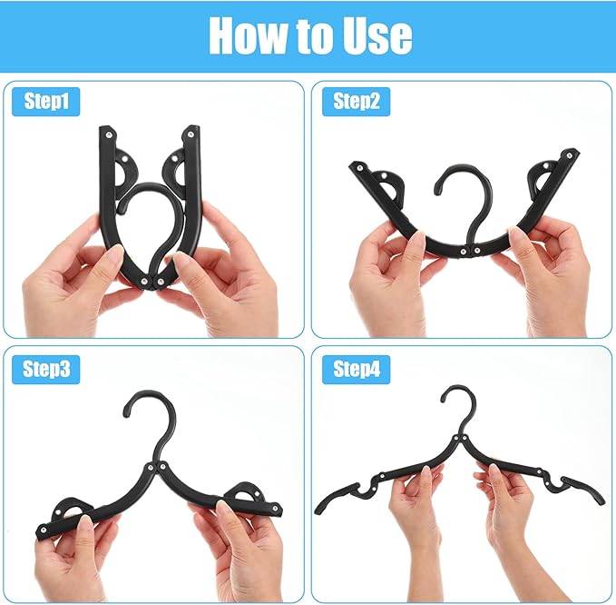 40 Pcs Foldable Hangers, Plastic Travel Hanger Organizer Folding Clothes Drying Rack Portable Traveling Accessories Essentials for Suitcase RV Camping Airplane Cruises Vacation, Black