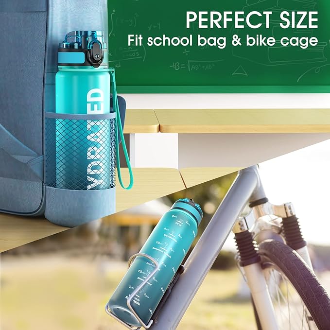 Sahara Sailor Water Bottle, 32/25/17oz Durable and Leakproof Water Bottles Motivational with Time Marker, Tritan, BPA Free, Wide Mouth with Easy Clean Brush for Gym, Travel, School, Office (1 Bottle)