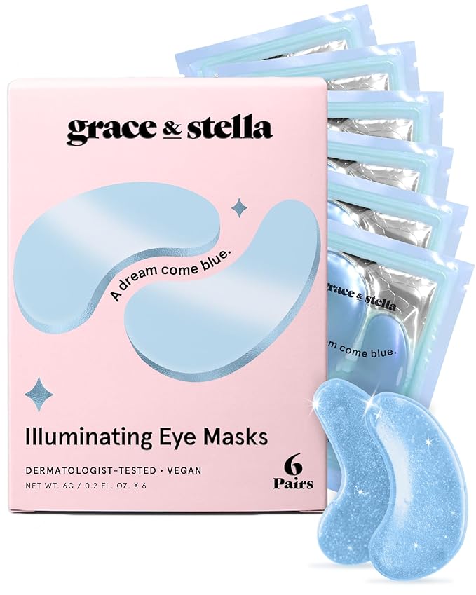 grace & stella Award Winning Under Eye Mask Reduce Dark Circles, Puffy Eyes, Undereye Bags, Wrinkles, Gel Under Eye Patches, Small Gifts for Women, Gifts Under 10 Dollars, Vegan (6 Pairs, Blue)