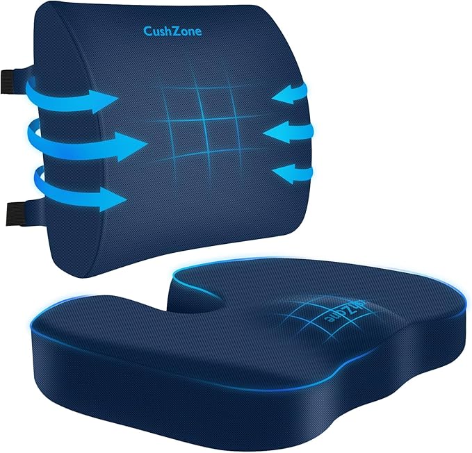 Seat Cushion, Lumbar Support Pillow with Adjustable Strap-Chair Cushions for Sciatica Pain Relief-with Washable Cover Memory Foam for Car, Travel and Wheelchair-Blue