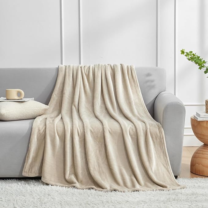 Hansleep Fleece Queen Blanket for Bed Fleece Taupe, Super Soft Flannel Fuzzy, Plush Cozy Blanket for All Seasons, Taupe, Queen 90x90 Inches