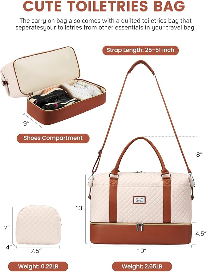 Travel Weekender Duffle Bags for Women: Overnight Bags with Shoe Compartment Large Carry on Weekend Bag with Toiletry & Wet Pocket Tote Duffel Bag Hospital Bag for Women Labor Delivery Begie Brown