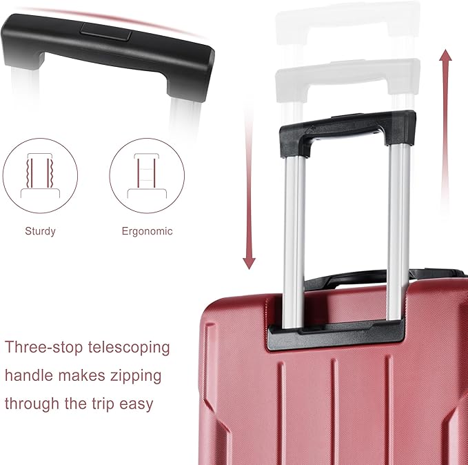 24 Inch Checked-Large Luggage, Lightweight ABS Hard Shell Suitcase with Spinner Wheels, Expandable Travel Luggage with Combination Lock & Side Hooks for Men Women, Red