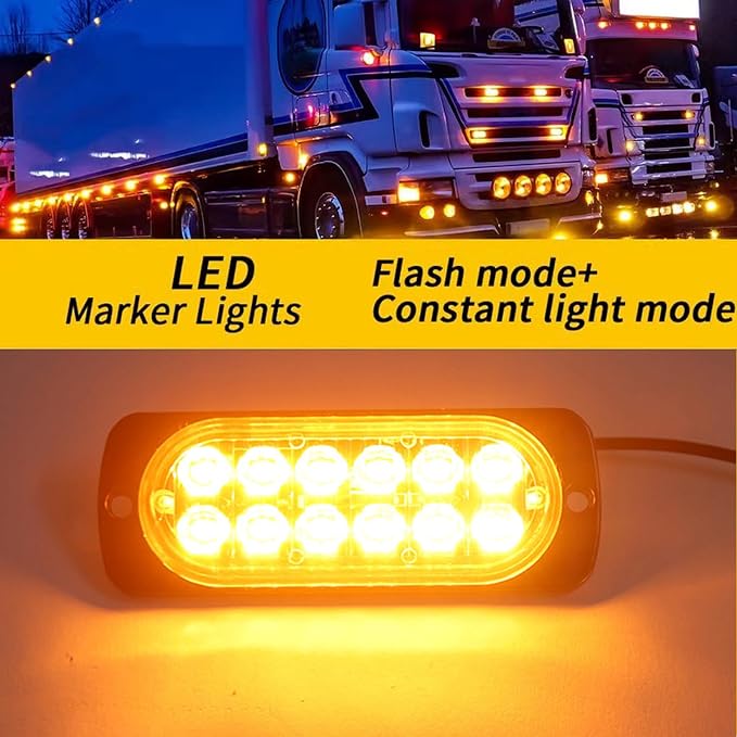 8-Pack 12 LED Vehicles Trucks Emergency Strobe Lights Kit, 12-24V Light | 18 Flash & Steady Modes, IP65 Waterproof, Emergency Flashing Construction Caution Lights for Truck Car ATV