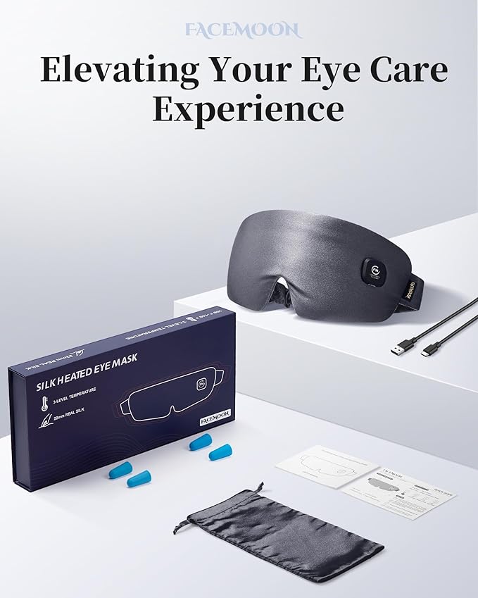 Heated Eye Mask for Dry Eyes: Silk Cordless Eye Warmer Compress for Dry Eyes - Eye Heating Pad for Stye Treatment Headache Tired Eyes Relief - Washable Rechargeable Electric Heat Sleep Masks