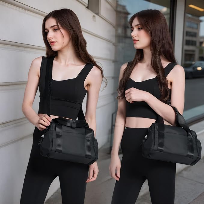 Small Gym Bag for Women, Mini Crossbody Gym Duffle Bag with Wet Compartment, Carry on Gym Tote Bag for Workout Dance Sport Travel (Mini-Black)