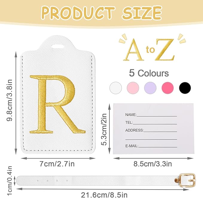 Personalized Initial Luggage Tags for Suitcases, Cute PU Leather Embroidered Letter Travel Luggage Tags, Suitcase Identifier Name Baggage Tag, Bag Tags for Men Women Kids Luggage Handbags(White R)