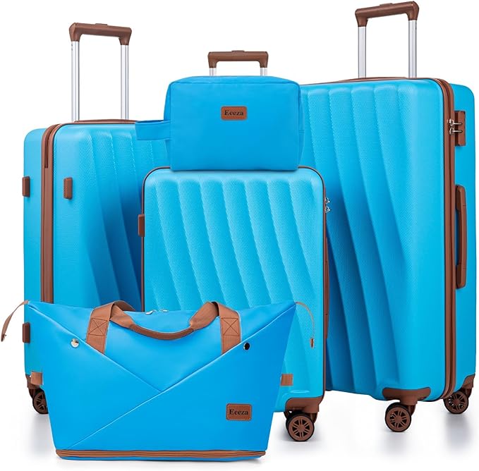 Luggage Sets 5 Piece Suitcases with Wheels,ABS Hard Case Suitcases with Spinner Wheels,Durable Travel Luggage(SkyBlue, 5 Piece Set(20"/24"/28"))