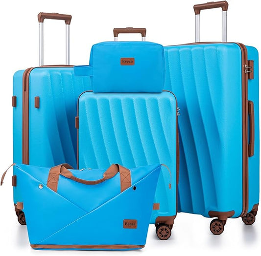 Luggage Sets 5 Piece Suitcases with Wheels,ABS Hard Case Suitcases with Spinner Wheels,Durable Travel Luggage(SkyBlue, 5 Piece Set(20"/24"/28"))