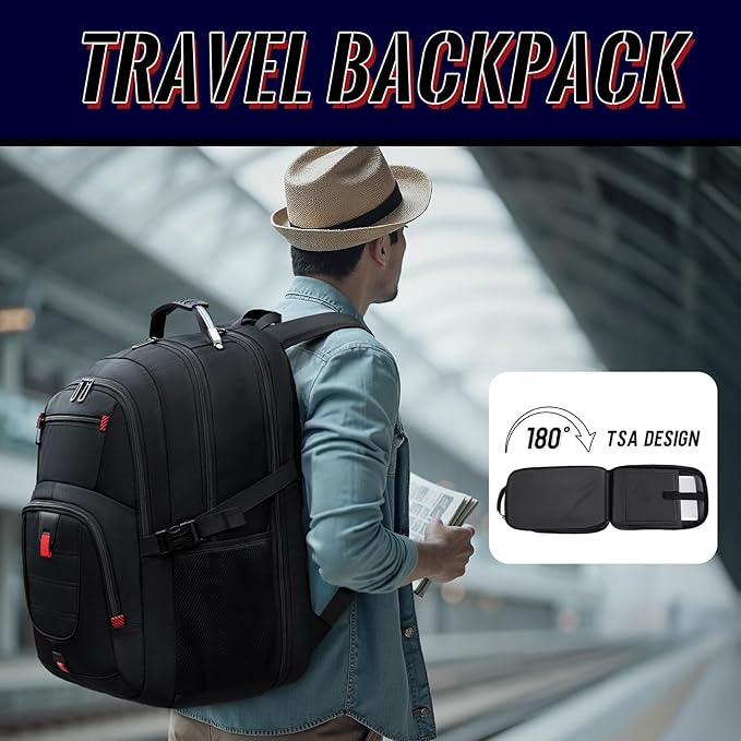 Large Travel Laptop Backpack for Men with LifetimeWarranty, Extra Large TSA Friendly Travel Backpacks for College High Airline Approved Business Work Bag Fits 17 Inch Computer, Black
