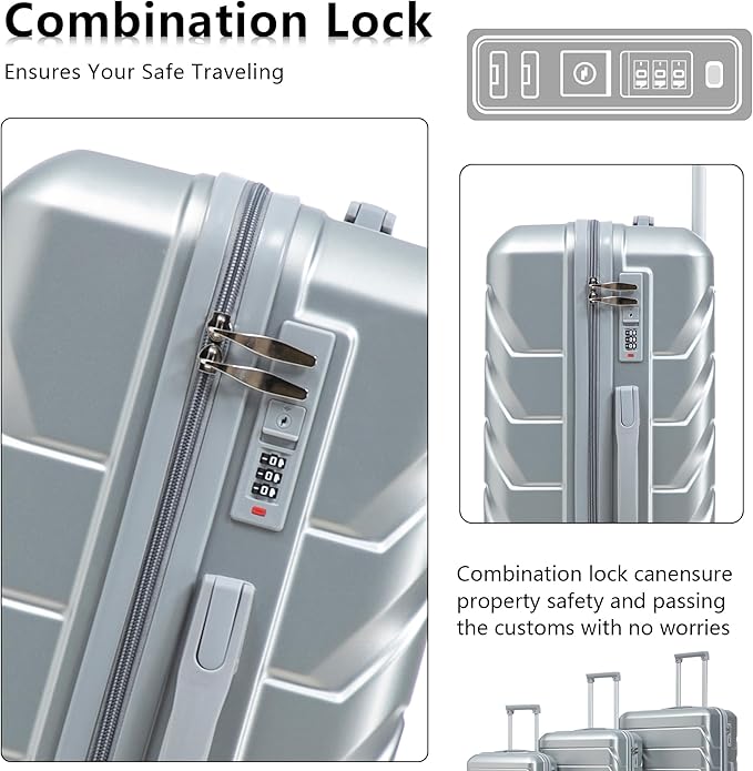 Hardshell Luggage, Lightweight Suitcase with Spinner Wheels, Silver