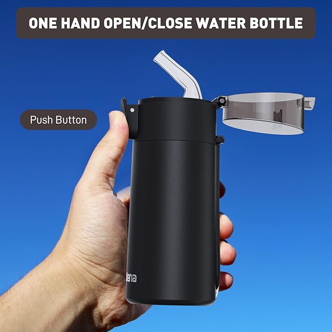 5oz Small Water Bottles with Straw, Mini Water Bottle with One-Hand Open Design, Leak-Proof Locking Lid for Hot&Cold Drinks, Small Travel Water Bottle - 100% Leakproof for School, Travel...(Black)