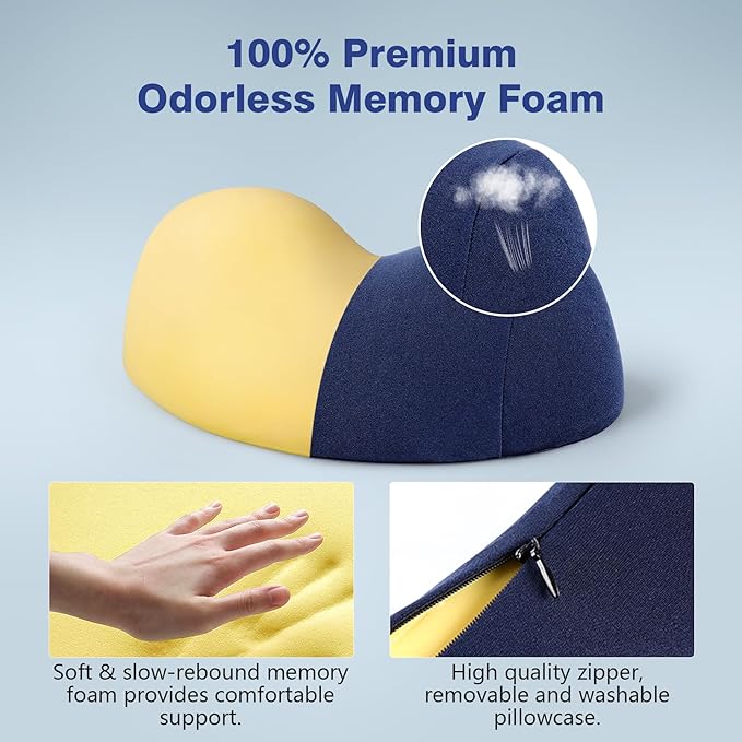 ComfortLife Small Neck Stretcher Pillow for Pain Relief, Medium Soft Cervical Traction Device Neck Mild Support Pillow Foam Cervical Neck Pillow for Tension Muscle Relax Relief (Dark Blue)